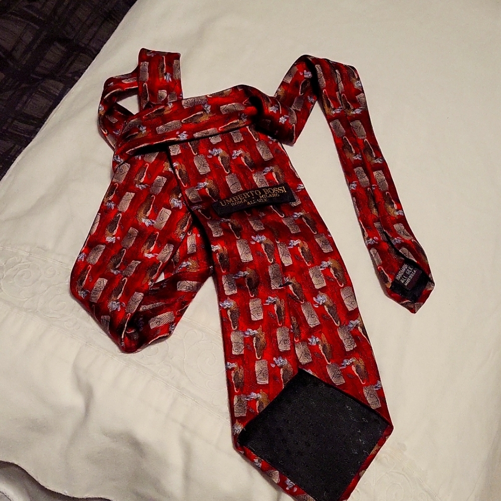 Umberto Bossi Roma, Milano All Silk Red & Brown pattern,Made in USA